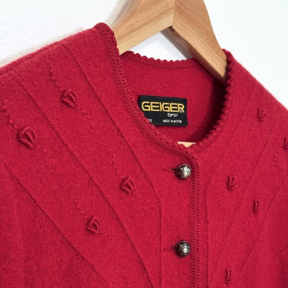 Vintage Geiger Tyrol Red Boiled Wool Puff Sleeve Jacket Made in Austria Size 38 - Picture 5 of 15
